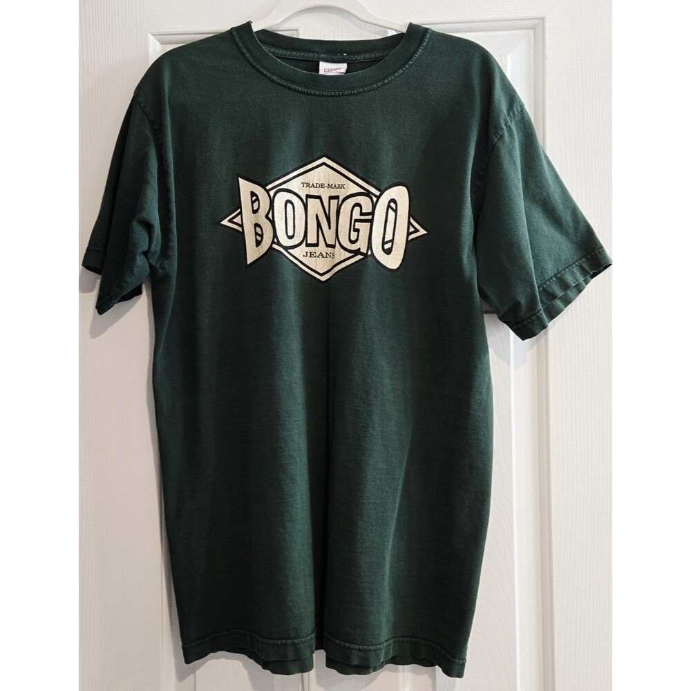 Vintage 80s/90s Trademark Bongo Jeans Logo T-shirt Size XL Forest Green Rare USA